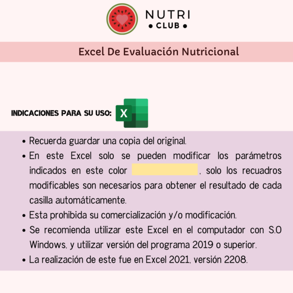 Excel de evaluación nutricional nutri club